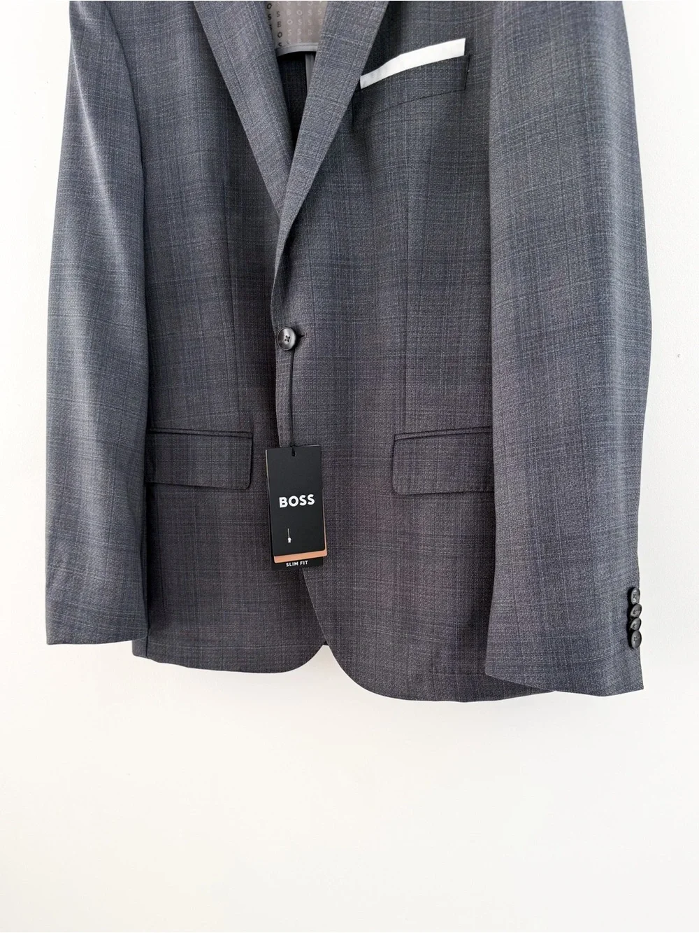 NWT New BOSS Men’s Gray Plaid Blazer Italian Wool Holy-Allee 3 Sport Coat